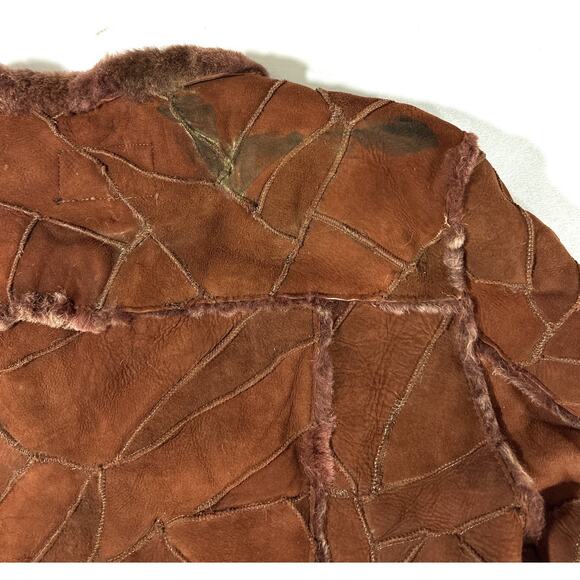 Express Women’s 100% Lamb Shearling Patchwork Fur Jacket Brown Hook Closure M - Picture 11 of 11